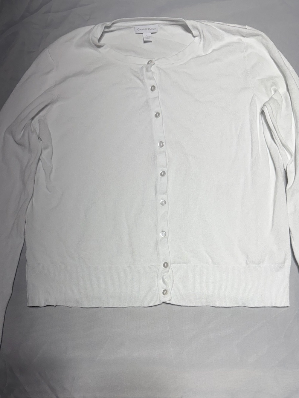 Charter‎ Club White Button-Front Knit Cardigan